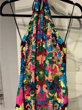 Miss Selfridge Multicolor Sequin Halter Dress